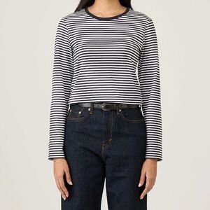 SUNSPEL Women's Long Sleeve Classic Striped T-Shirt, Navy/White